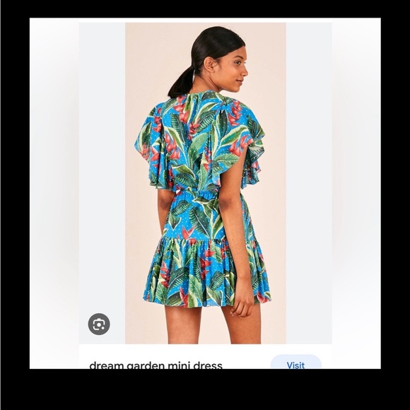 Farm Rio Dream Garden Mini Dress Ruffle Tassel Tie size Small in Blue Swiss Dot - Picture 4 of 12